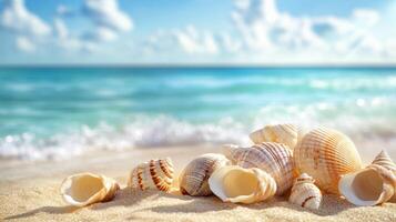 Seashell Symphony A Coastal Rhapsody in Sand and Sea, where the Ocean's Embrace Meets the Shore's Gentle Kiss, a Tapestry of Tranquility and Sunlit Bliss. photo