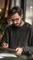 Focused Man Creating Digital Art on Tablet photo
