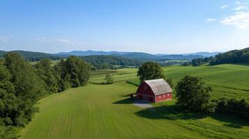 Picturesque Red Barn Nestled in Verdant Fields photo