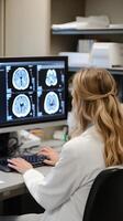 Analyzing Brain Scans A Doctor's Expertise in Radiology and Medical Technology for Accurate Diagnosis and Healthcare, Ensuring Patient Well-being Through Advanced Imaging. photo