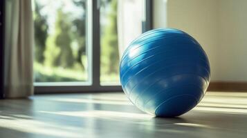 Blue Exercise Ball in Sunlit Room photo