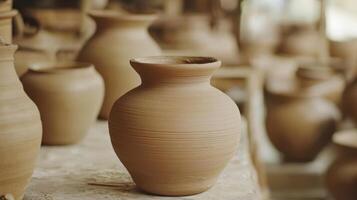 Earthenware Vessels Handmade Clay Pottery Art in Studio, Rustic Ceramic Pots Collection, Creative Craft and Design, Decorative Sculptures, Indoor Artworks photo