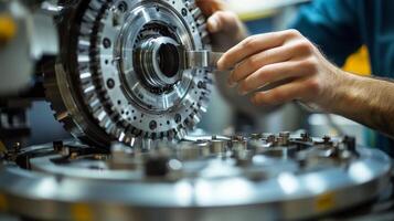 Precision Engineering Assembling Intricate Metal Components with Expertise - A Symphony of Mechanics, Technology, and Industrial Design in Motion photo