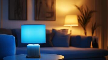 Stylish Interior with a Glowing Lamp Modern Home Design with Cozy Lighting photo