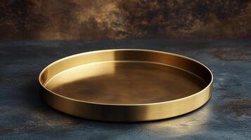 Elegant Gold Tray A Metallic Still Life for Decorative Design and Presentation photo