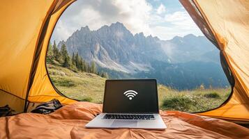 Serene Mountain Escape Laptop in Tent with Breathtaking Views and WiFi photo