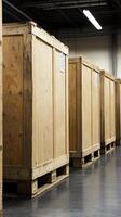 A symphony of wooden crates, stacked high on pallets photo