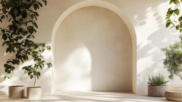 Minimalist Archway with Plants A Serene Indoor Oasis of Light and Shadow, Blending Modern Design with Natural Elements for a Tranquil Home Interior photo