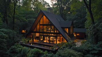 Stunning A-Frame House Surrounded by Lush Greenery photo
