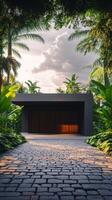 Modern Tropical Garage Surrounded by Lush Greenery photo