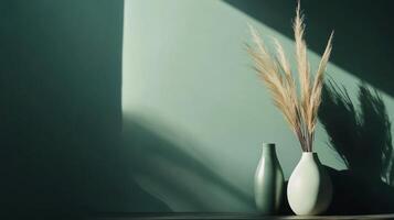 Elegant Interior Pampas Grass in Vases with Soft Shadows - Minimalist Home Decor, Serene Still Life, Modern Design, Earthy Tones, Chic Decoration photo