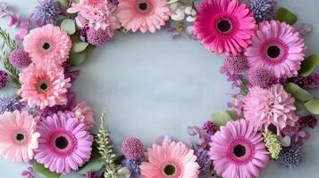 Elegant Floral Arrangement of Pink Gerberas and Purple Accents for Celebrations and Decorative Purposes, Perfect for Adding a Touch of Nature's Beauty to Any Setting photo