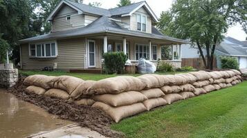 Defending homes with sandbags to stop floodwaters photo