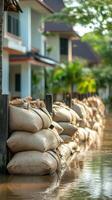 Flood prevention with sandbag barriers to protect homes photo