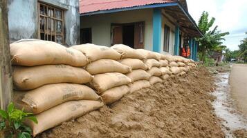 Using sandbags to safeguard homes from floodwaters photo