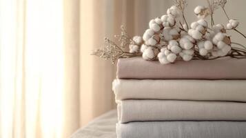 Soft Linen Fabric Stack with Cotton Bouquet photo