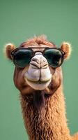 A Humorous Portrait of a Camel with Sunglasses photo