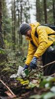Dedicated Person Cleaning Litter in a Forest, Environmental Conservation photo