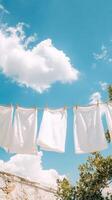Whimsical White Laundry Hanging Under a Cloud-Kissed Sky photo