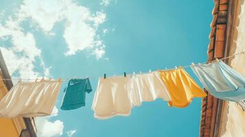 Colorful Laundry Drying Under a Sunny Sky photo