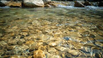 Crystal Clear Riverbed with Golden Reflections photo