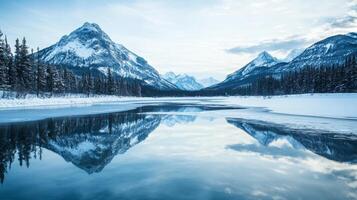 Winter Mountain Reflection A Frozen Landscape's Serenity photo