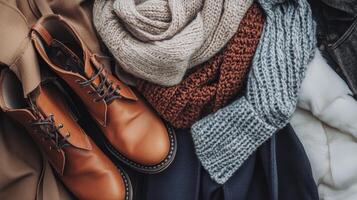 Cozy Winter Fashion Layered Knitwear and Boots photo