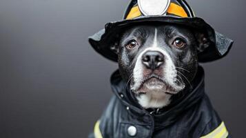 A Brave Dog Dressed as a Firefighter A Majestic Portrait photo