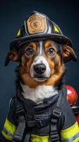 Brave Dog in Firefighter Uniform - Ready for Action photo