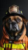 Brave Dog Dressed as a Firefighter - A Hero's Portrait photo