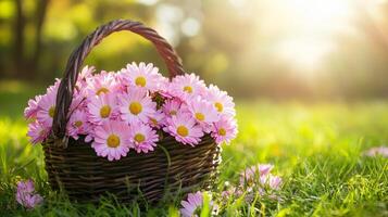 Radiant Pink Daisies in a Rustic Basket photo