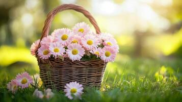 Delicate Pink Daisies in a Basket - A Springtime Delight photo