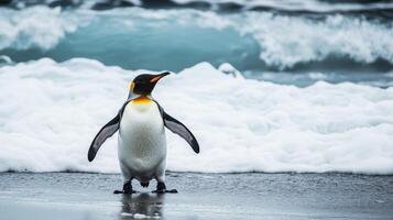 Majestic King Penguin on a Frosty Beach photo