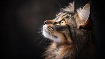 Close-up of a captivating cat, gazing upward photo