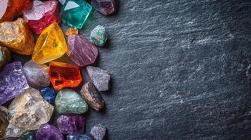Radiant Gemstones on Dark Slate Background photo