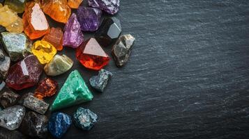 Stunning Gemstone Collection on Dark Slate Background photo