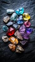 Radiant Gems on a Dark Slate Background photo