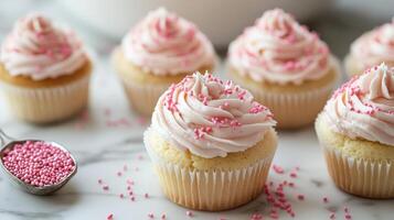 Delicate Pink Cupcakes with Sprinkles A Sweet Delight photo