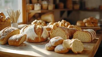 Artisan Breads Display at a Bakery photo