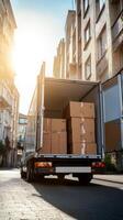 City Delivery Truck with Packed Boxes photo