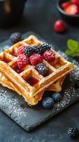 Delicious Stacked Waffles with Berries photo