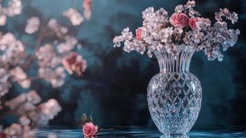 Delicate Floral Arrangement in a Crystal Vase photo