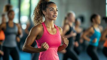 Focused Woman Exercising in Gym photo
