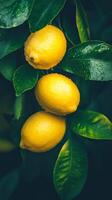 Fresh Lemons on a Branch Vibrant Citrus Fruits photo