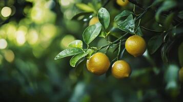 Fresh Citrus Fruits on a Tree Vibrant Yellow and Green photo