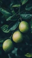 Closeup of Fresh Green Limes on a Branch photo