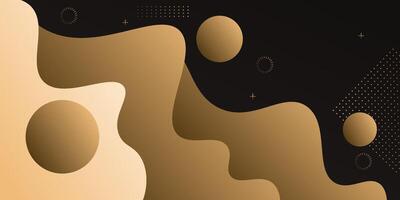 Abstract gold and black wave 3D background. Circle pattern on liquid shape design. Eps10 vector