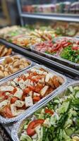 Delicious Buffet Food Selection with Salads and Bread photo