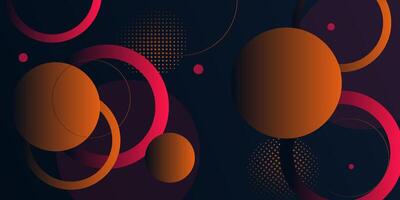 Abstract orange and pink geometric circle pattern 3D background. Dark modern concept design background. vector