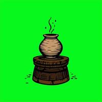 a drawing of a pot with smoke coming out of it vector